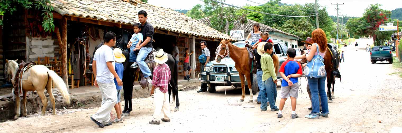 Honduran village with day-time street scene.
